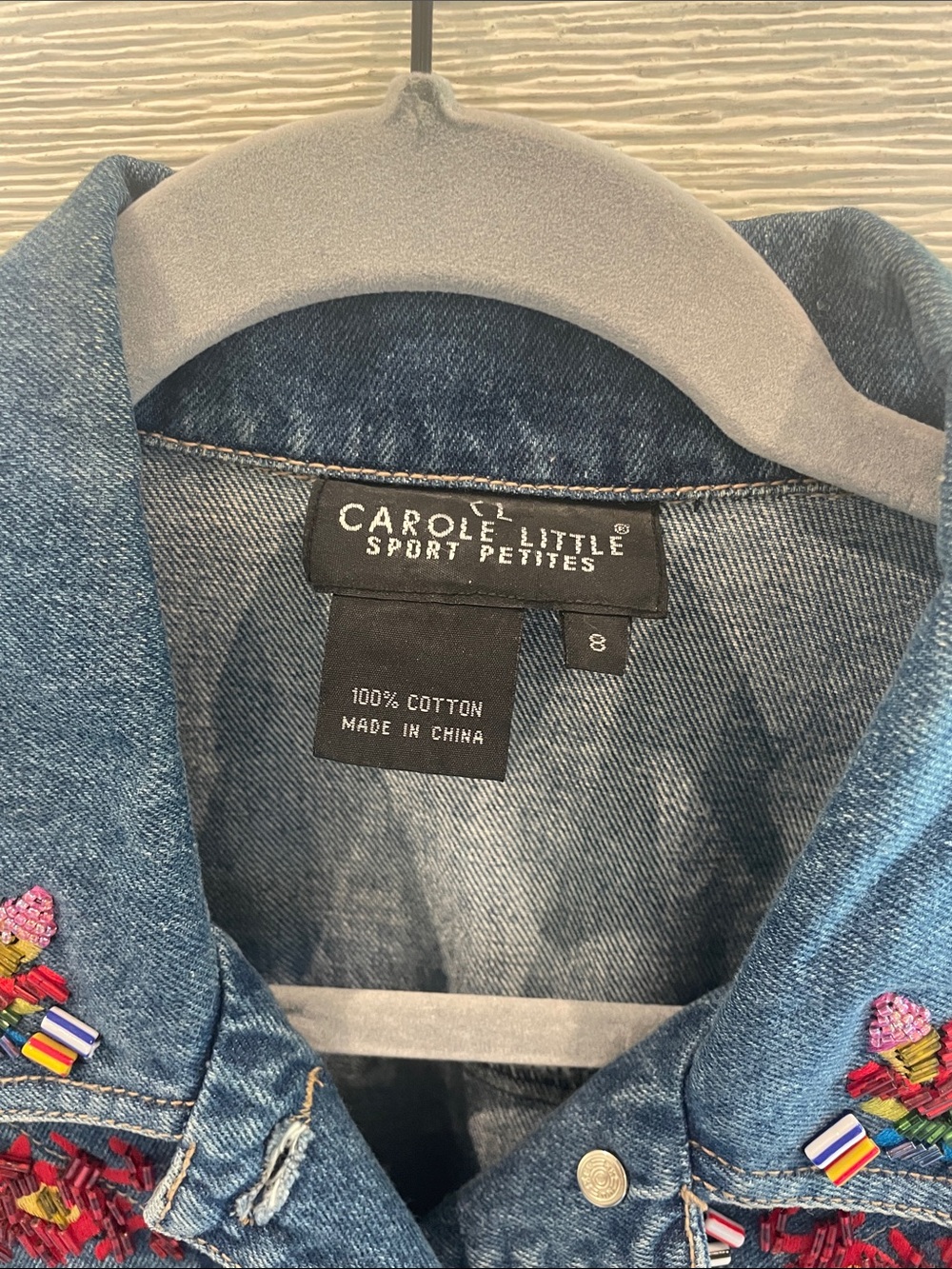 Carole Little Colorful Tribal Embellished Denim Jacket w Turquoise Sun Buttons - Picture 2 of 7